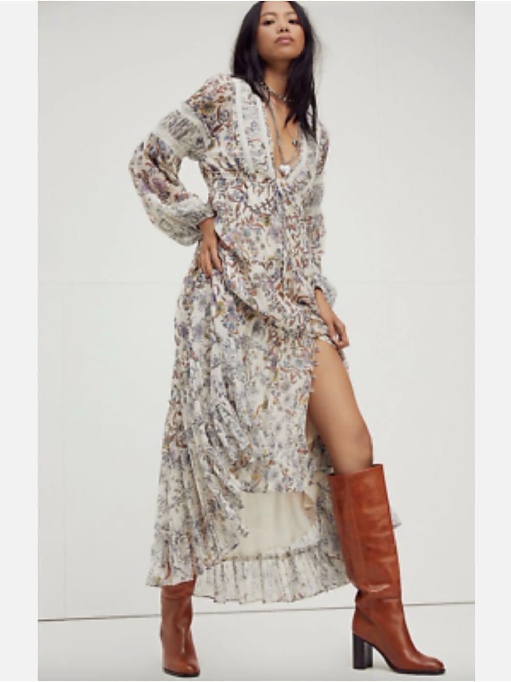 Free People Cassis Printed Chiffon Dress Size XS - White Floral Combo